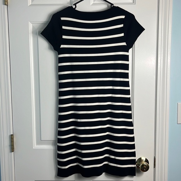 Zara Knit Black and White Striped Dress with Faux Leather Pockets Size Small - Picture 8 of 12